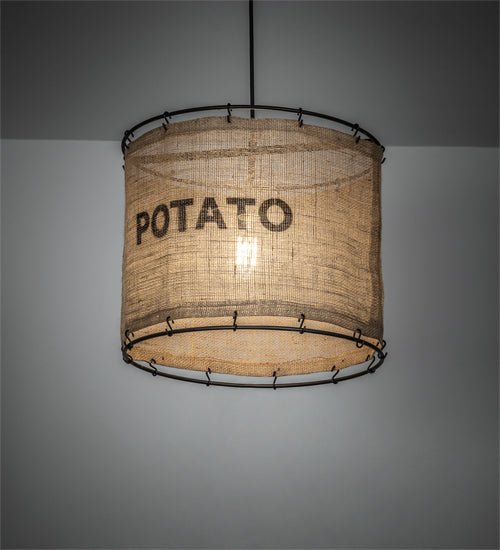 Meyda Lighting Empire 16" Solar Black Pendant Light With Brown Burlap Potato Sack Shade