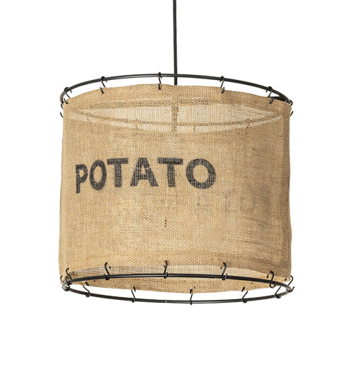 Meyda Lighting Empire 16" Solar Black Pendant Light With Brown Burlap Potato Sack Shade