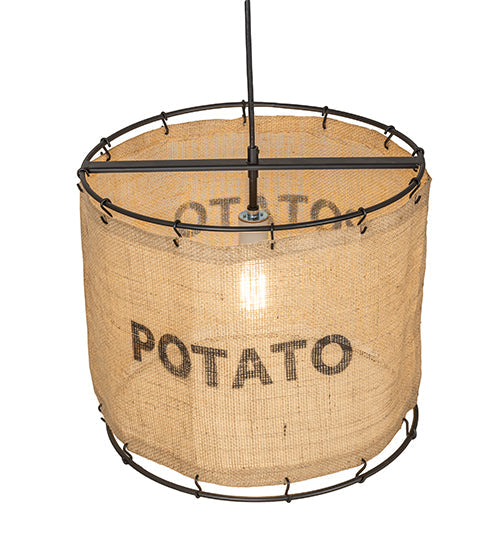 Meyda Lighting Empire 16" Solar Black Pendant Light With Brown Burlap Potato Sack Shade