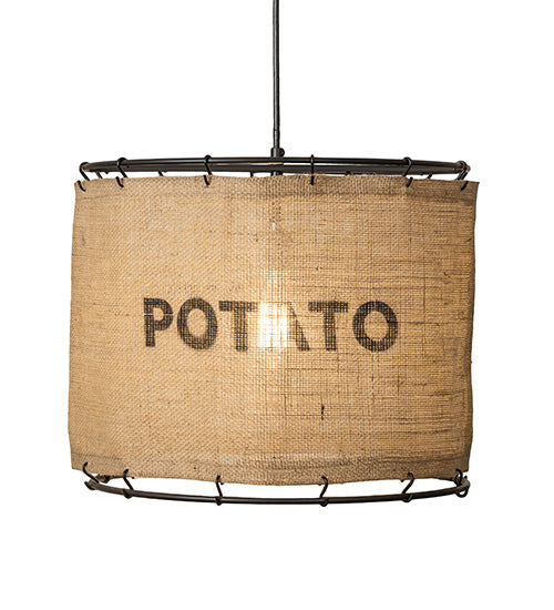 Meyda Lighting Empire 16" Solar Black Pendant Light With Brown Burlap Potato Sack Shade