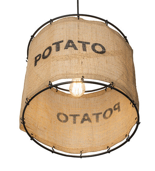 Meyda Lighting Empire 16" Solar Black Pendant Light With Brown Burlap Potato Sack Shade