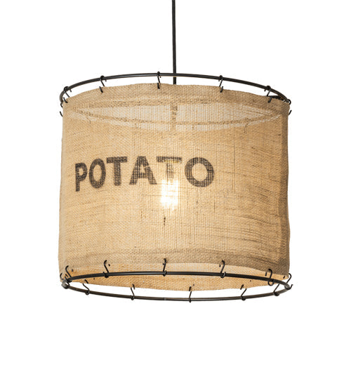 Meyda Lighting Empire 16" Solar Black Pendant Light With Brown Burlap Potato Sack Shade