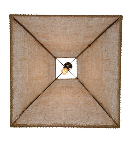 Meyda Lighting Empire 34" Solar Black Square Bell Pendant Light With Beige Burlap Textrene Shade