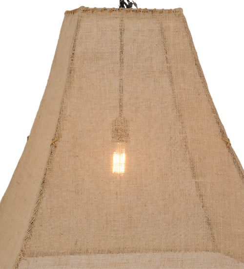 Meyda Lighting Empire 34" Solar Black Square Bell Pendant Light With Beige Burlap Textrene Shade
