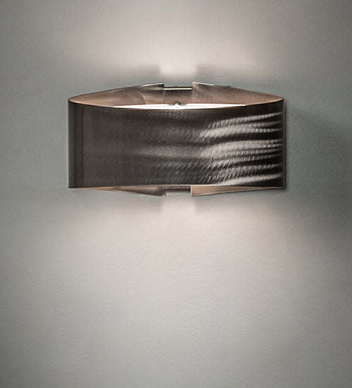Meyda Lighting Envolver 9" Raw Steel With Clear Coat Wall Sconce With Contrail Mist Idalight Shade