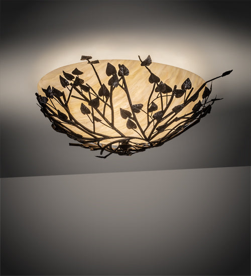 Meyda Lighting Espe 40" 4-Light Dark Burnished Antique Copper Semi-flush Mount Light With Beige Shade Glass