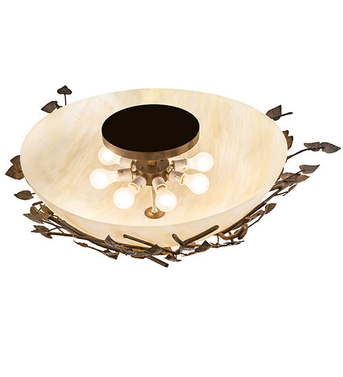 Meyda Lighting Espe 40" 4-Light Dark Burnished Antique Copper Semi-flush Mount Light With Beige Shade Glass