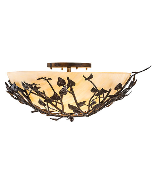 Meyda Lighting Espe 40" 4-Light Dark Burnished Antique Copper Semi-flush Mount Light With Beige Shade Glass