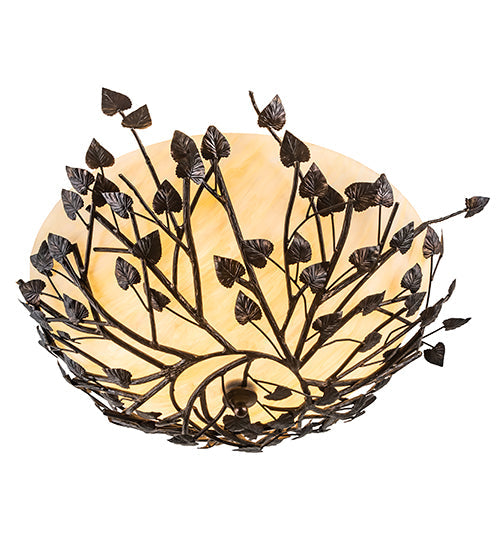 Meyda Lighting Espe 40" 4-Light Dark Burnished Antique Copper Semi-flush Mount Light With Beige Shade Glass