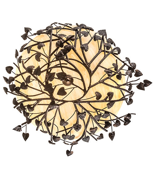 Meyda Lighting Espe 40" 4-Light Dark Burnished Antique Copper Semi-flush Mount Light With Beige Shade Glass