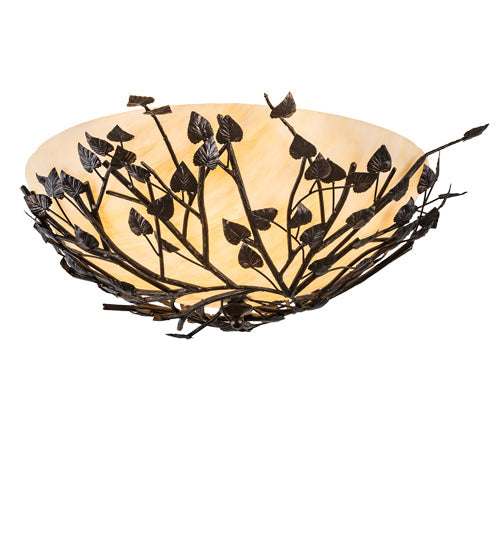 Meyda Lighting Espe 40" 4-Light Dark Burnished Antique Copper Semi-flush Mount Light With Beige Shade Glass