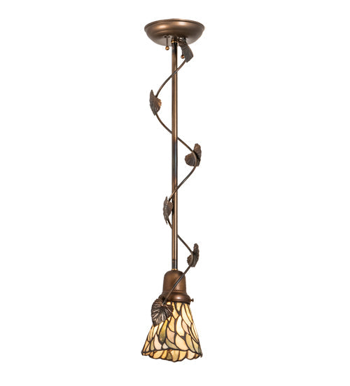 Meyda Lighting Espe 5" Antique Copper Mini Pendant Light With Green & Beige Jadestone Shade
