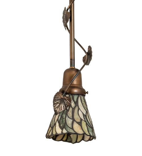 Meyda Lighting Espe 5" Antique Copper Mini Pendant Light With Green & Beige Jadestone Shade