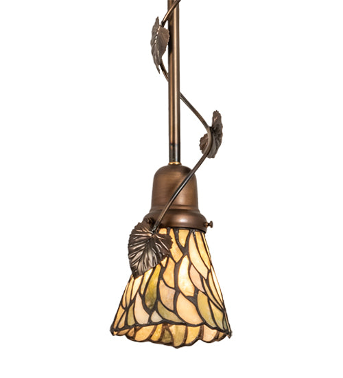 Meyda Lighting Espe 5" Antique Copper Mini Pendant Light With Green & Beige Jadestone Shade