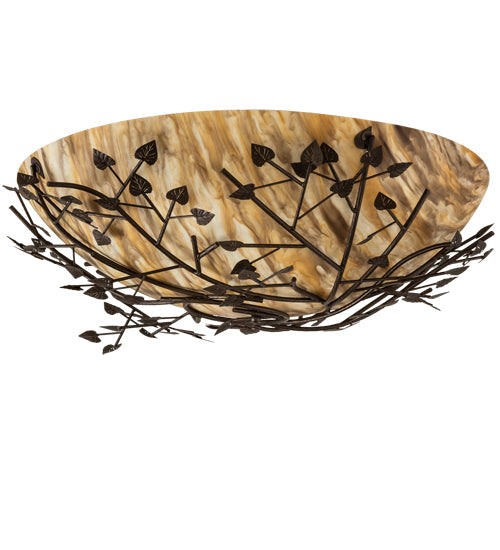 Meyda Lighting Espe 54" 8-Light Tyler Bronze Flush Mount Light With Travertine Idalight Shade