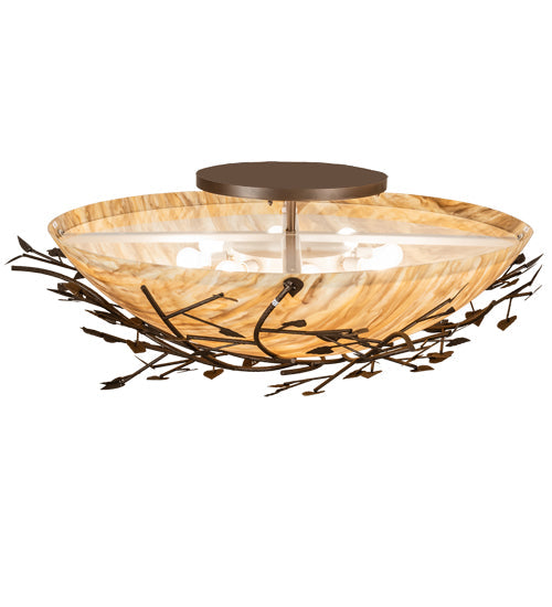 Meyda Lighting Espe 54" 8-Light Tyler Bronze Flush Mount Light With Travertine Idalight Shade