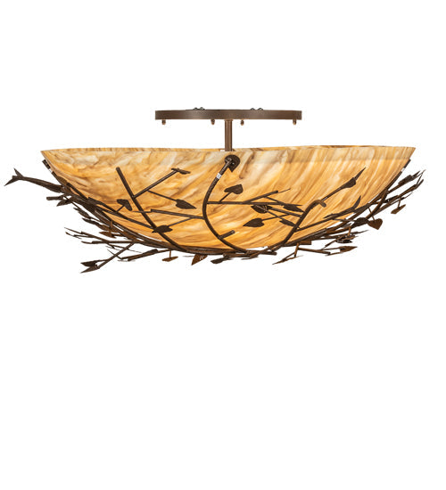 Meyda Lighting Espe 54" 8-Light Tyler Bronze Flush Mount Light With Travertine Idalight Shade