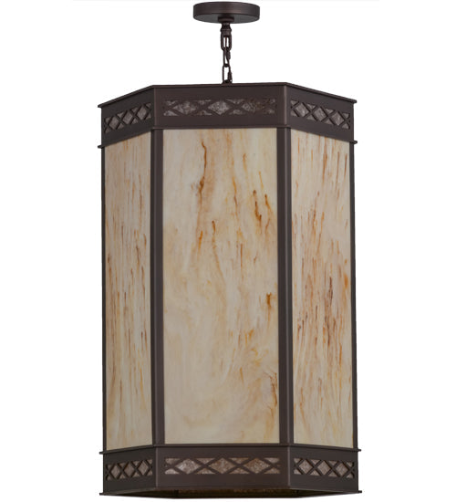 Meyda Lighting Estancia 24" 12-Light Mahogany Bronze Pendant Light With Beige Travertine Idalight Shade