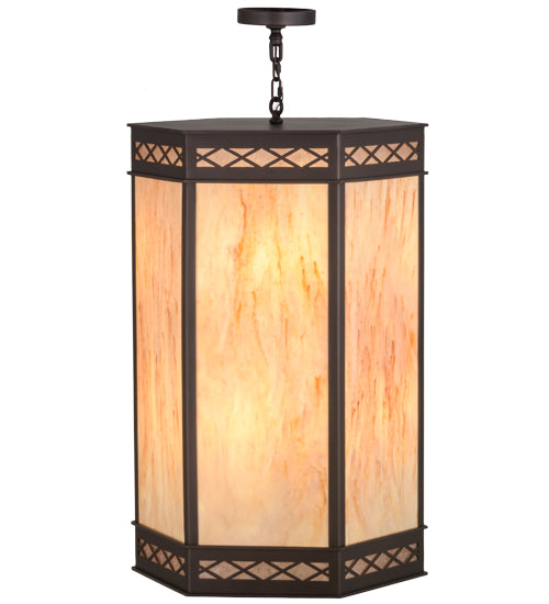 Meyda Lighting Estancia 24" 12-Light Mahogany Bronze Pendant Light With Beige Travertine Idalight Shade