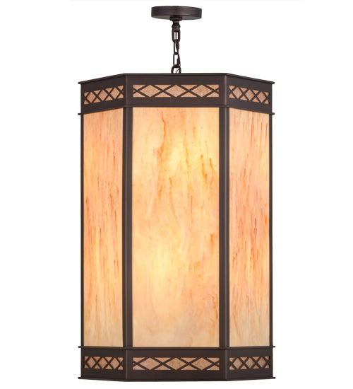 Meyda Lighting Estancia 24" 12-Light Mahogany Bronze Pendant Light With Beige Travertine Idalight Shade