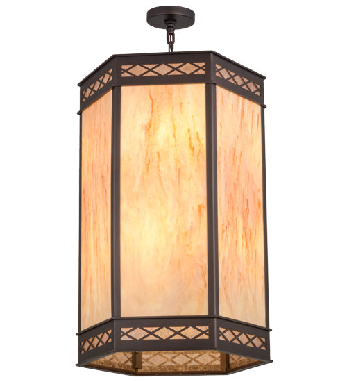 Meyda Lighting Estancia 24" 12-Light Mahogany Bronze Pendant Light With Beige Travertine Idalight Shade