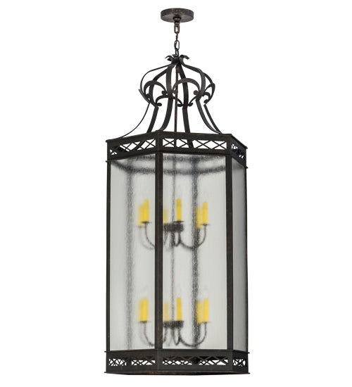Meyda Lighting Estancia 27" 12-Light Copper Rust Pendant Light With Clear Seeded Shade Glass