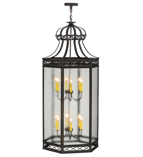 Meyda Lighting Estancia 27" 12-Light Copper Rust Pendant Light With Clear Seeded Shade Glass
