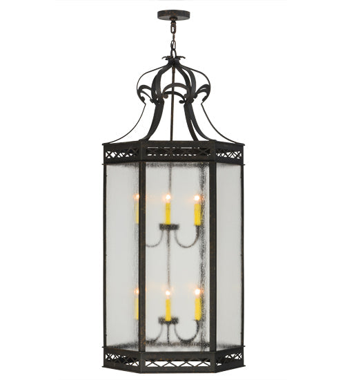Meyda Lighting Estancia 27" 12-Light Copper Rust Pendant Light With Clear Seeded Shade Glass
