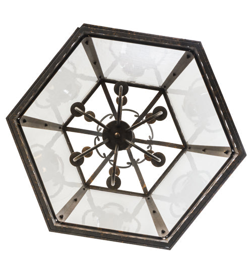 Meyda Lighting Estancia 27" 12-Light Copper Rust Pendant Light With Clear Seeded Shade Glass