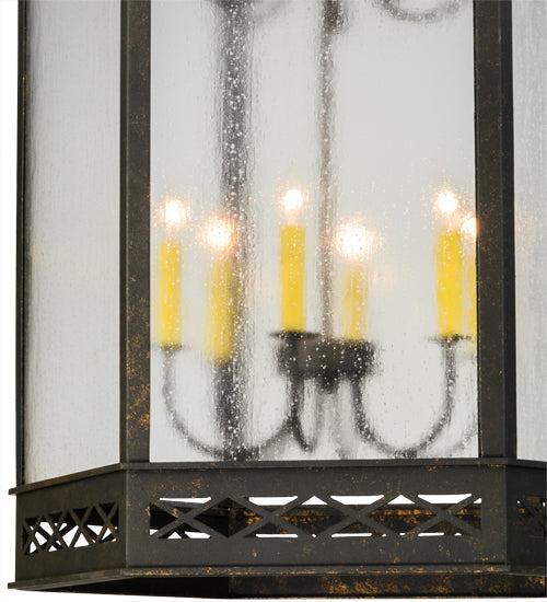 Meyda Lighting Estancia 27" 12-Light Copper Rust Pendant Light With Clear Seeded Shade Glass