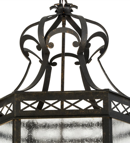 Meyda Lighting Estancia 27" 12-Light Copper Rust Pendant Light With Clear Seeded Shade Glass