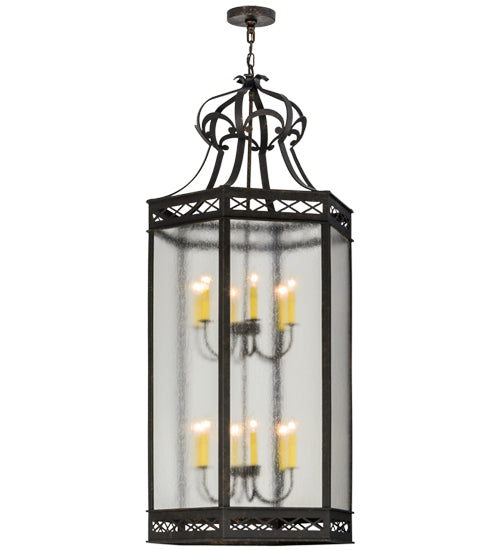 Meyda Lighting Estancia 27" 12-Light Copper Rust Pendant Light With Clear Seeded Shade Glass