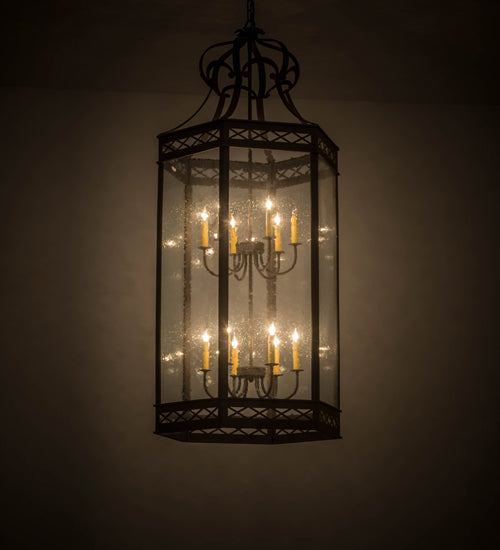 Meyda Lighting Estancia 27" 12-Light Gilded Tobacco Pendant Light With Clear Seeded Shade Glass