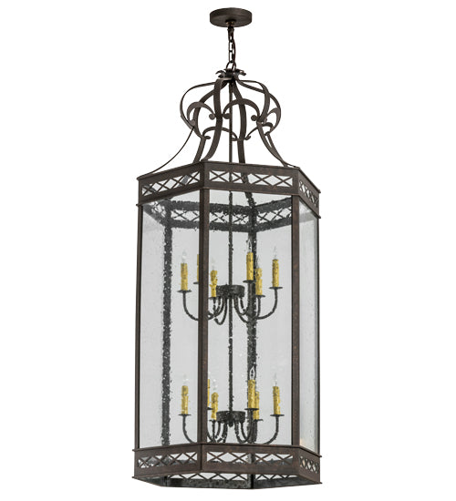 Meyda Lighting Estancia 27" 12-Light Gilded Tobacco Pendant Light With Clear Seeded Shade Glass