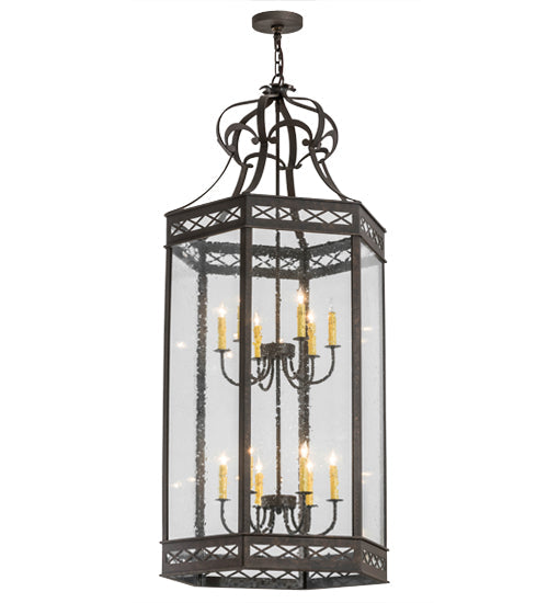 Meyda Lighting Estancia 27" 12-Light Gilded Tobacco Pendant Light With Clear Seeded Shade Glass