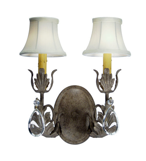 Meyda Lighting Esther 13" 2-Light Pate Wall Sconce With Ivory Textrene Shade