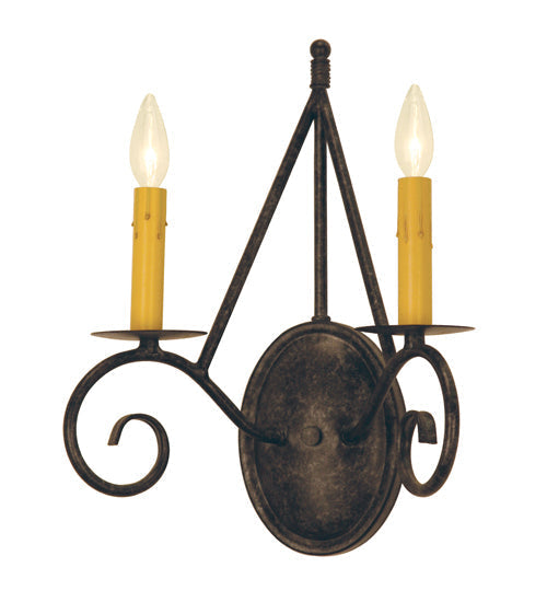 Meyda Lighting Estrella 12" 2-Light Smoke Wall Sconce With Amber Faux Candlelight Shade