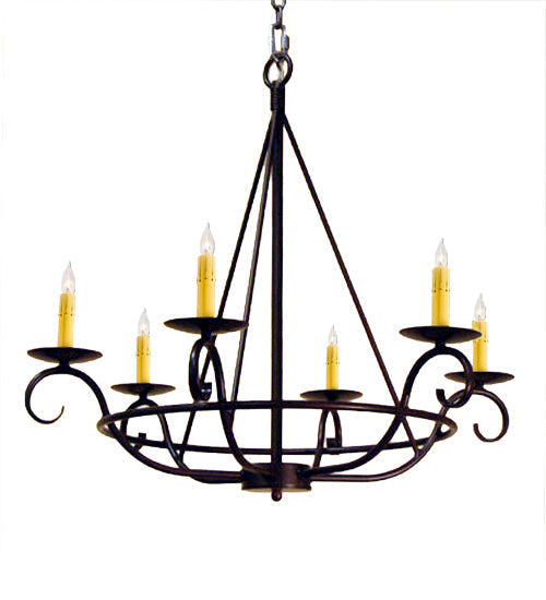 Meyda Lighting Estrella 32" 6-Light Rustic Iron Chandelier With Amber Faux Candlelight
