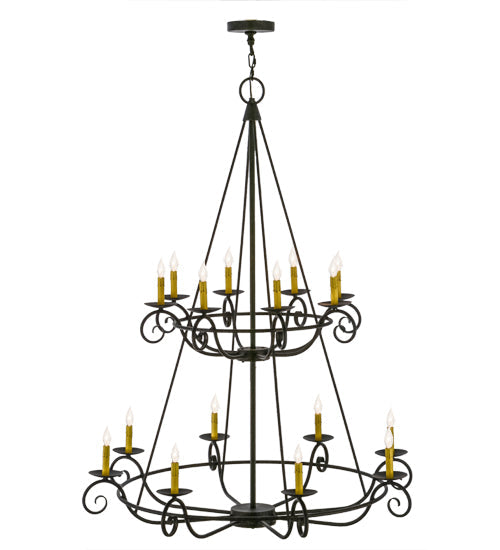 Meyda Lighting Estrella 45" 16-Light 2-Tier Antique Iron Gate Chandelier With Amber Faux Candlelight