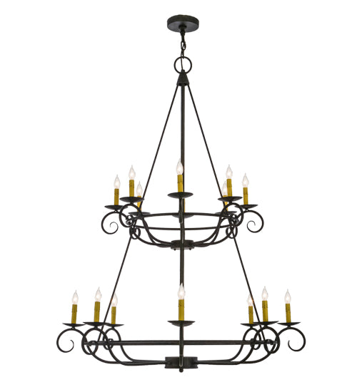 Meyda Lighting Estrella 45" 16-Light 2-Tier Antique Iron Gate Chandelier With Amber Faux Candlelight