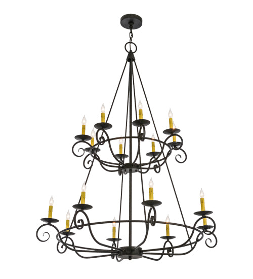 Meyda Lighting Estrella 45" 16-Light 2-Tier Antique Iron Gate Chandelier With Amber Faux Candlelight