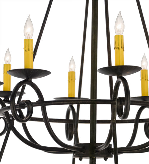 Meyda Lighting Estrella 45" 16-Light 2-Tier Antique Iron Gate Chandelier With Amber Faux Candlelight