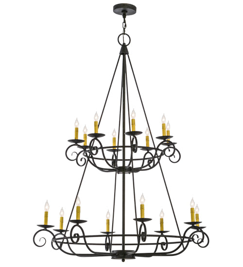 Meyda Lighting Estrella 45" 16-Light 2-Tier Antique Iron Gate Chandelier With Amber Faux Candlelight