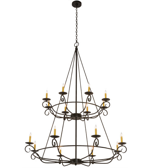 Meyda Lighting Estrella 54" 16-Light 2-Tier Textured Black Chandelier With Amber Faux Candlelight