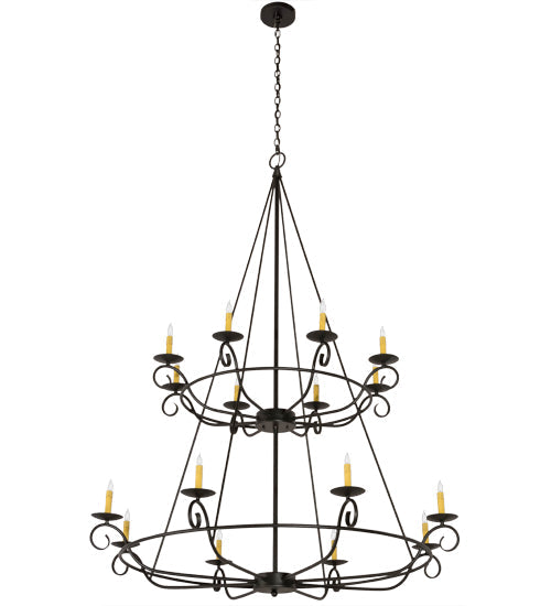 Meyda Lighting Estrella 54" 16-Light 2-Tier Textured Black Chandelier With Amber Faux Candlelight
