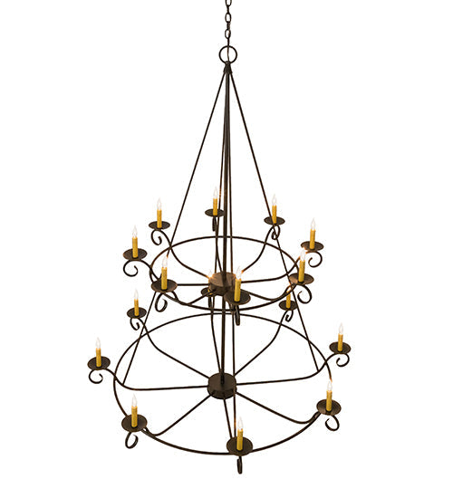 Meyda Lighting Estrella 54" 16-Light 2-Tier Textured Black Chandelier With Amber Faux Candlelight