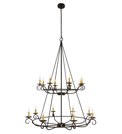 Meyda Lighting Estrella 54" 16-Light 2-Tier Textured Black Chandelier With Amber Faux Candlelight