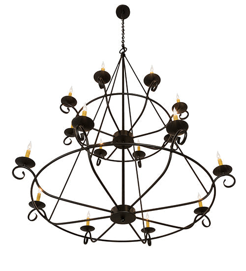 Meyda Lighting Estrella 54" 16-Light 2-Tier Textured Black Chandelier With Amber Faux Candlelight