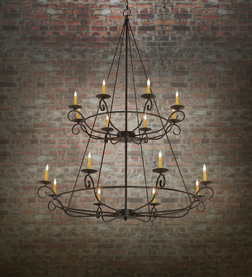 Meyda Lighting Estrella 54" 16-Light 2-Tier Textured Black Chandelier With Amber Faux Candlelight