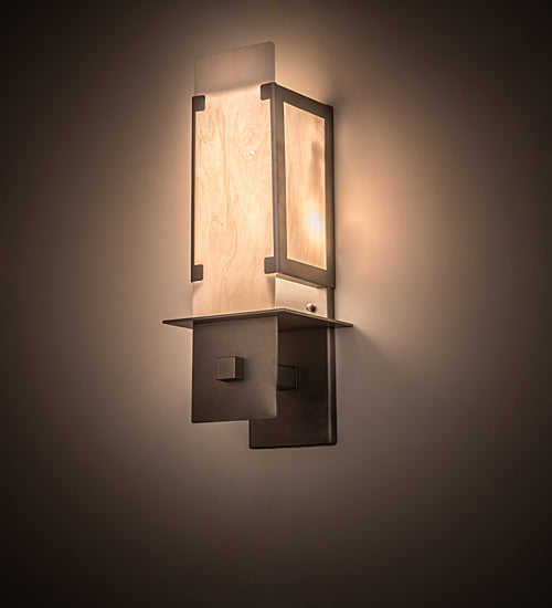 Meyda Lighting Estructura 7" 2-Light Pewter Wall Sconce With Whitestone Idalight Shade Glass